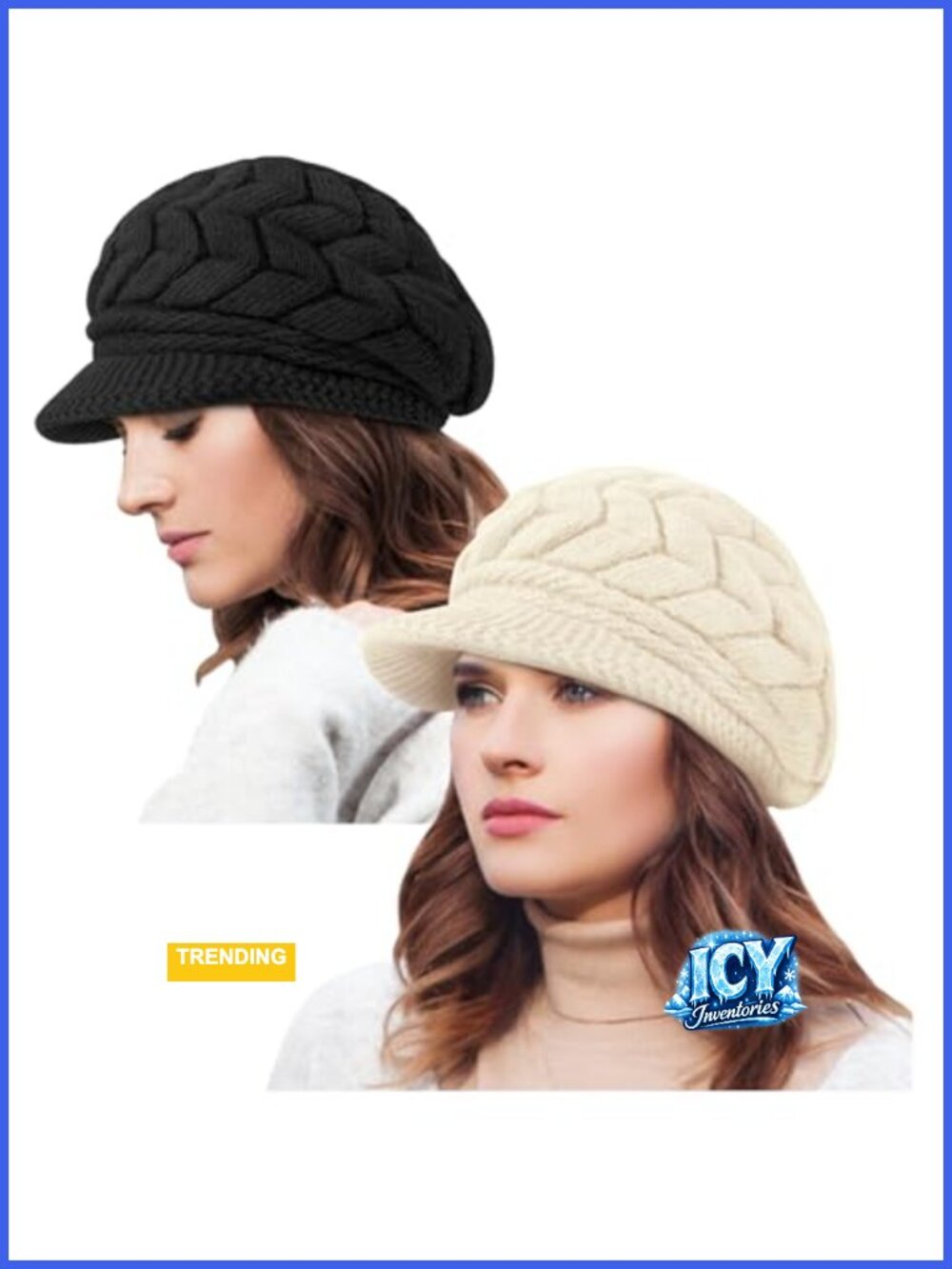 2 Pack Womens Winter Knit Beanie Hats with Visor Velvet Lined Warm Acrylic